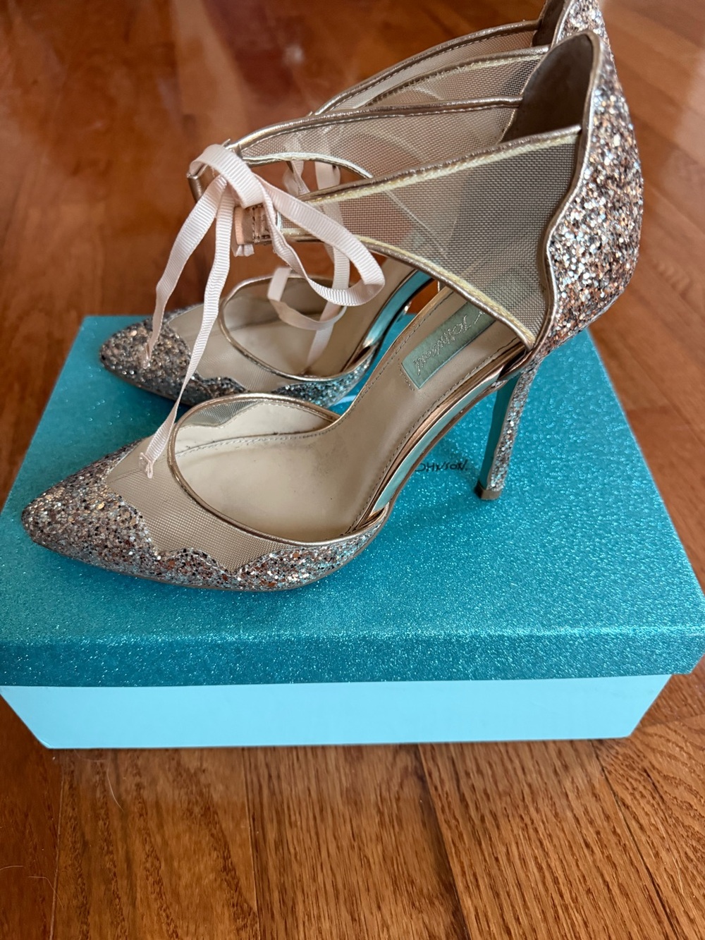 Betsey Johnson Stela Sparkling Rose Gold Mesh Pointed-Toe Women's Heels